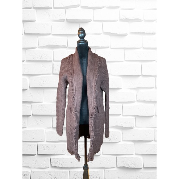 Sincerly Jules Sweaters - Sincerely Jules Brown Open Fringed Cardigan *SIZE SMALL**